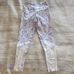 Zella Kids White and Violet Floral Leggings, Size M(8/10) with net details